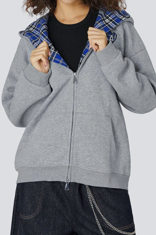 Plaid Lined Loose Fashion Hoodie