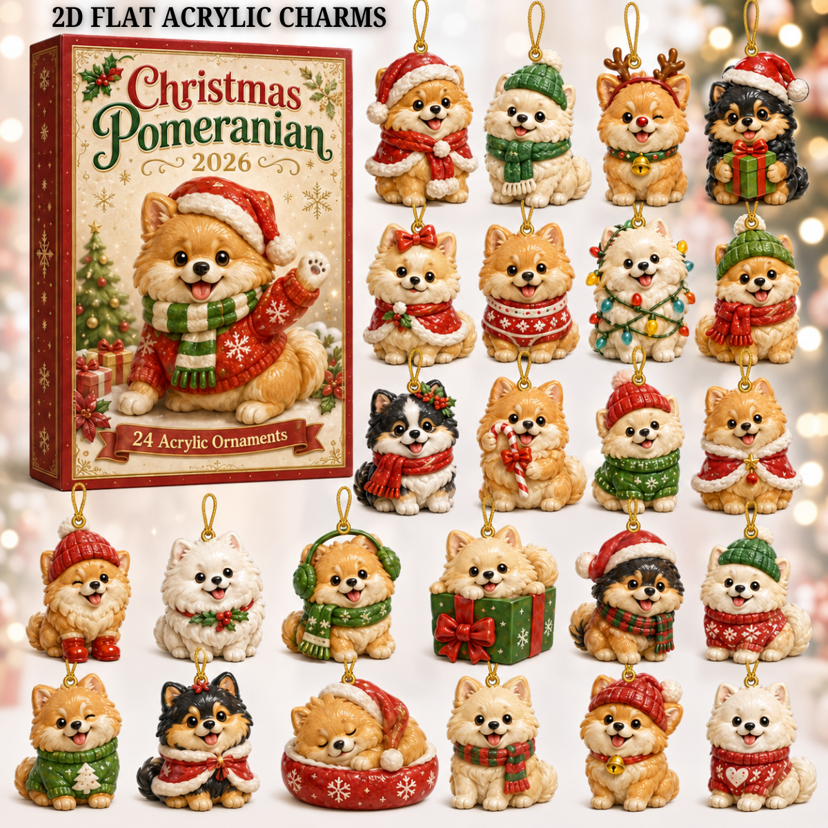 Christmas Pomeranian Advent Calendar 2026 - 24-Day Festive Countdown, Acrylic Charms Blind Box - Gift For Pomeranian Lovers
