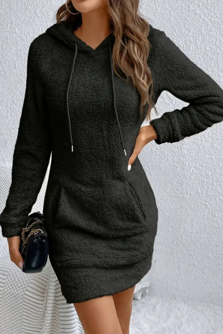 Plush Fleece Hooded Mini Dress