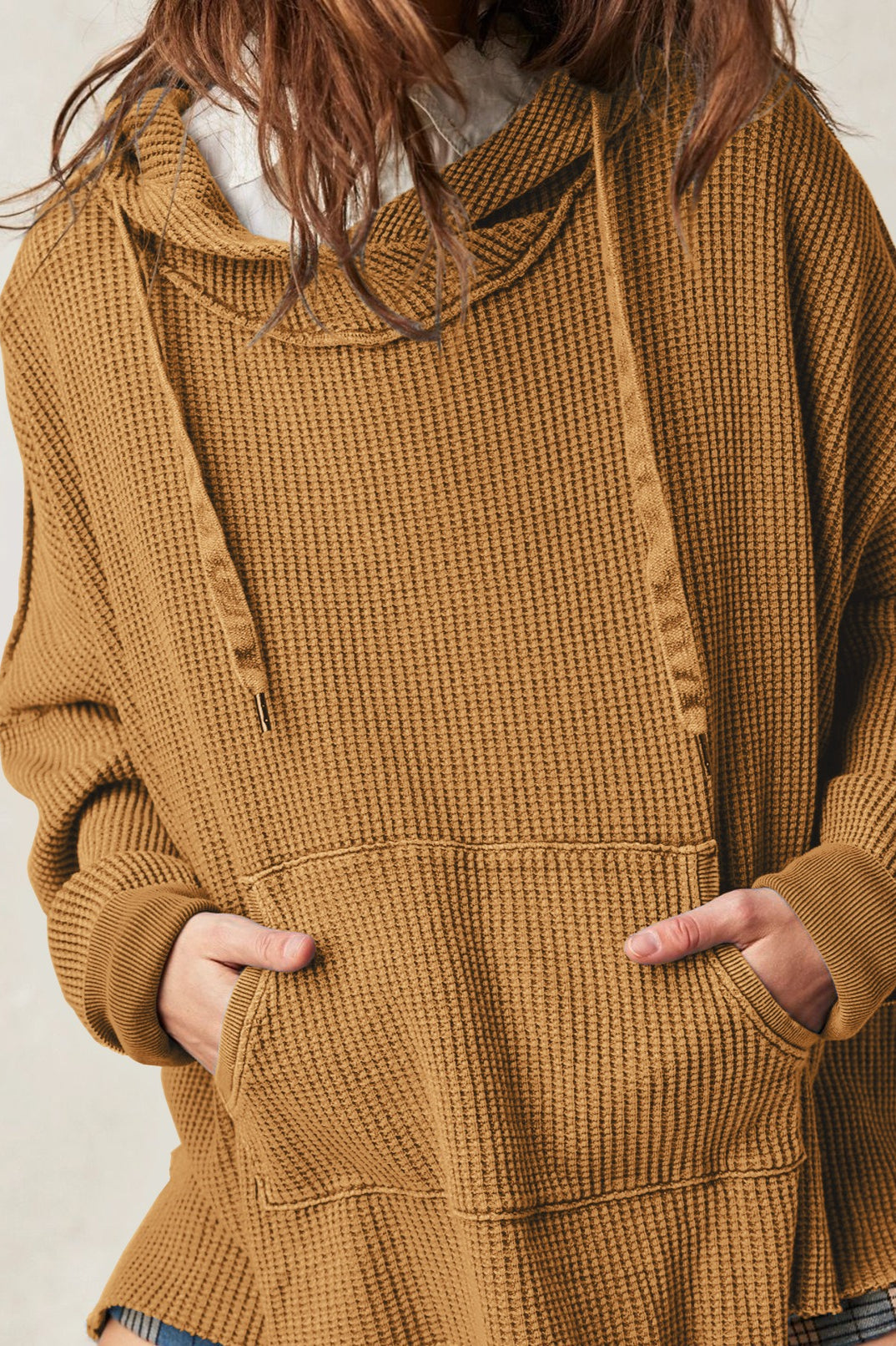 Waffle Knit Oversized Pullover Hoodie