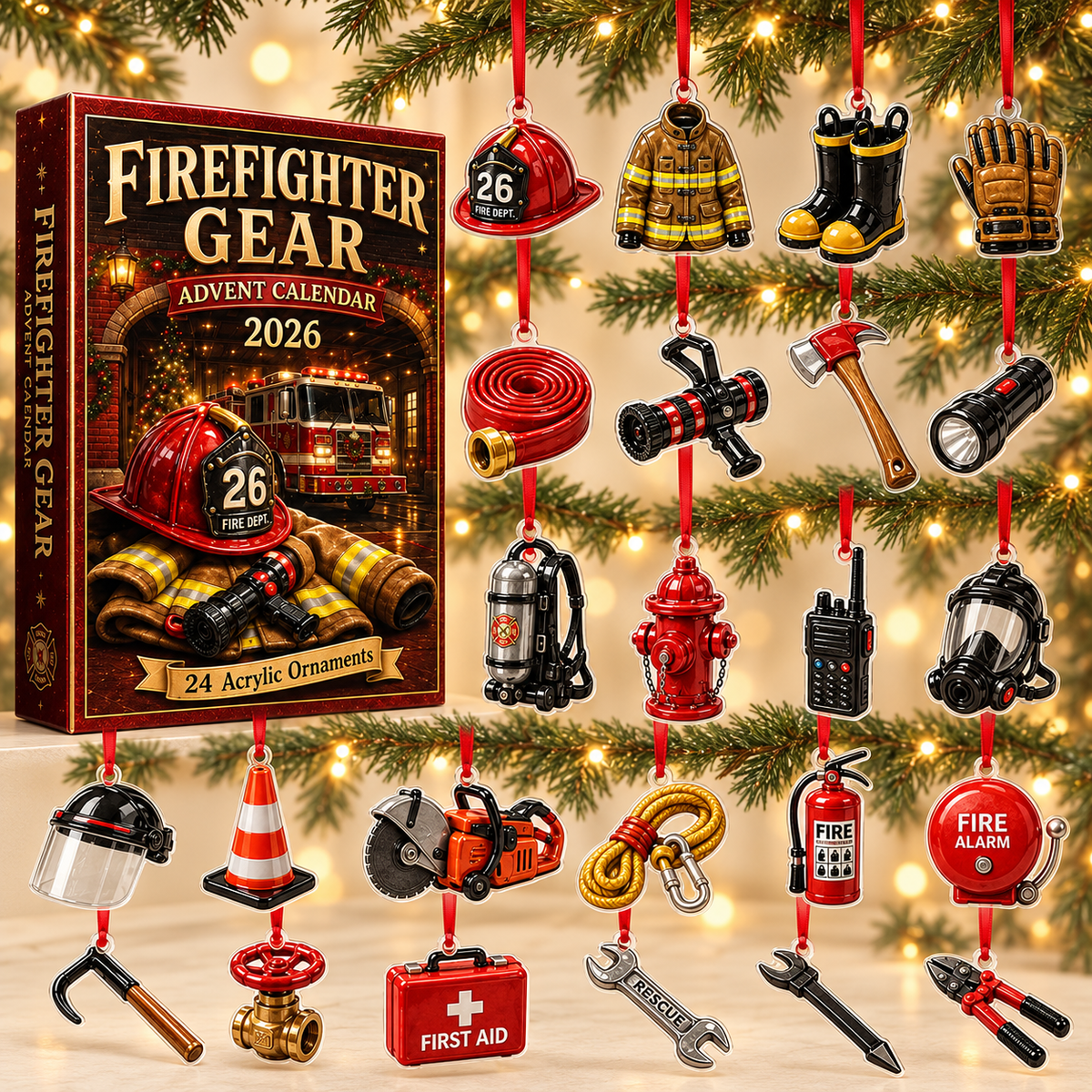 Firefighter Gear Advent Calendar 2026 - 24-Day Festive Countdown, Acrylic Charms Blind Box - Gift For Firefighters