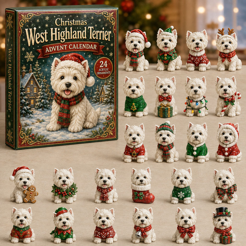 Christmas West Highland Terrier Advent Calendar 2026 - 24-Day Festive Countdown, Acrylic Charms Blind Box - Gift For West Highland Terrier Lovers