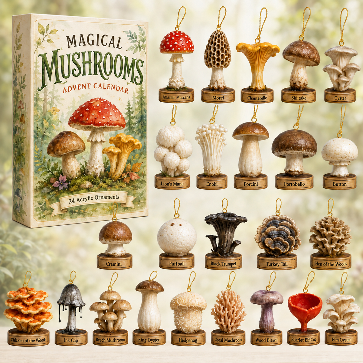 Magical Mushrooms Advent Calendar 2026 - 24-Day Festive Countdown, Acrylic Charms Blind Box - Gift For Mushroom & Nature Lovers
