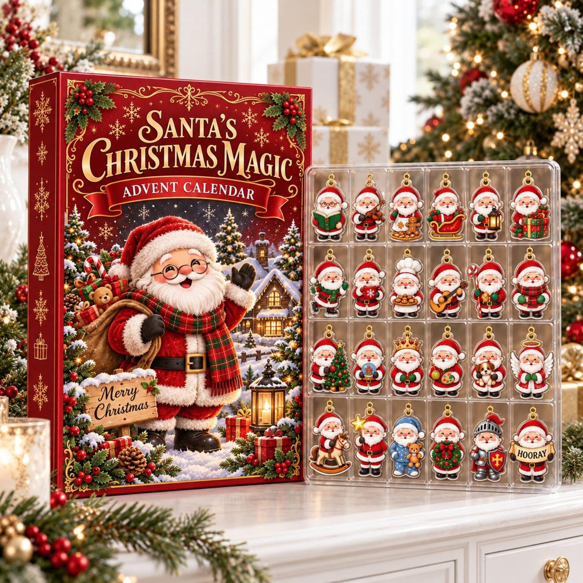 Santa Christmas Blind Box Advent Calendar, 24 Acrylic Charms, Cute Holiday Ornament Set, Christmas Countdown Collector Gift Set 2026