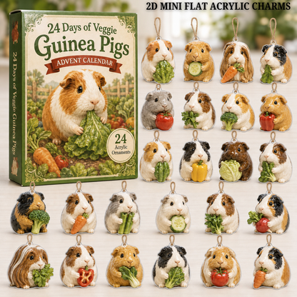 Veggie Guinea Pig Advent Calendar 2026 - 24-Day Festive Countdown, Acrylic Charms Blind Box - Gift For Guinea Pig Lovers