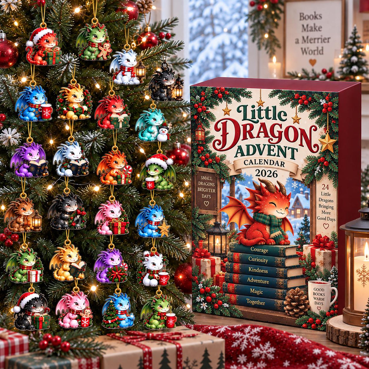 Baby Dragon Advent Calendar, 24 Fantasy Tree Ornaments 2026
