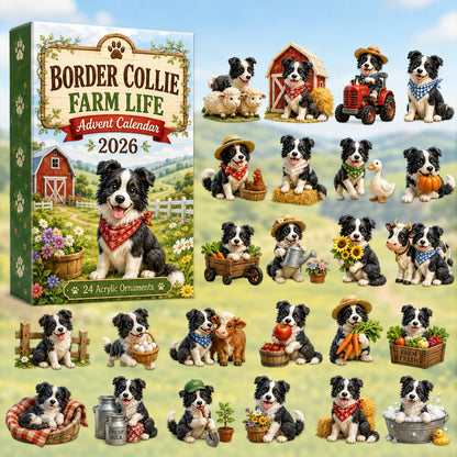 Border Collie Farm Life Advent Calendar 2026 - 24-Day Festive Countdown, Acrylic Charms Blind Box - Gift For Border Collie Lovers