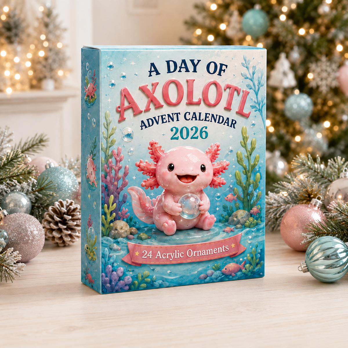 A Day Of Axolotl Advent Calendar 2026 - 24-Day Festive Countdown, Acrylic Charms Blind Box - Gift For Axolotl Lovers