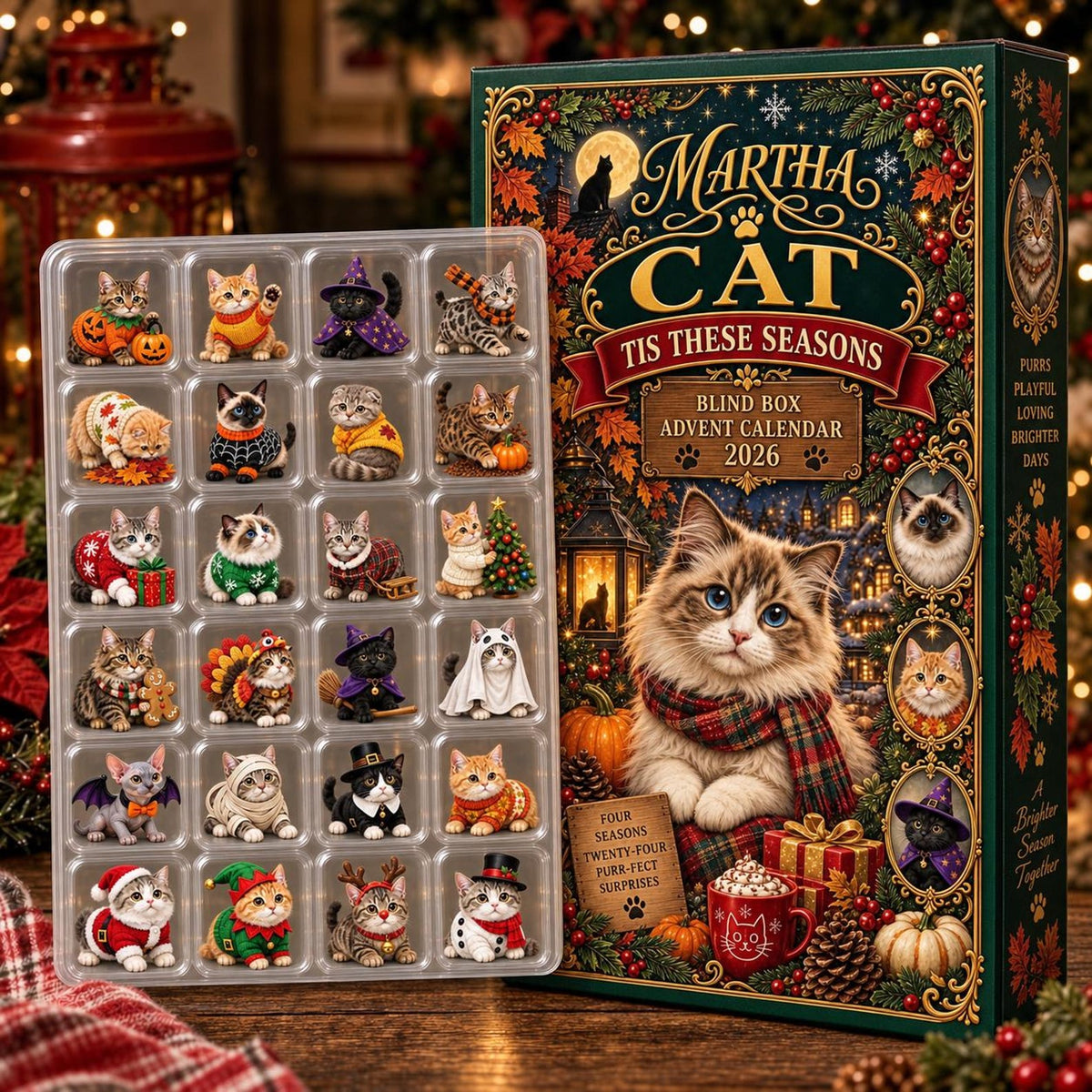 Personalized Cat Advent Calendar: Custom Name 24 Holiday Figurine Blind Box