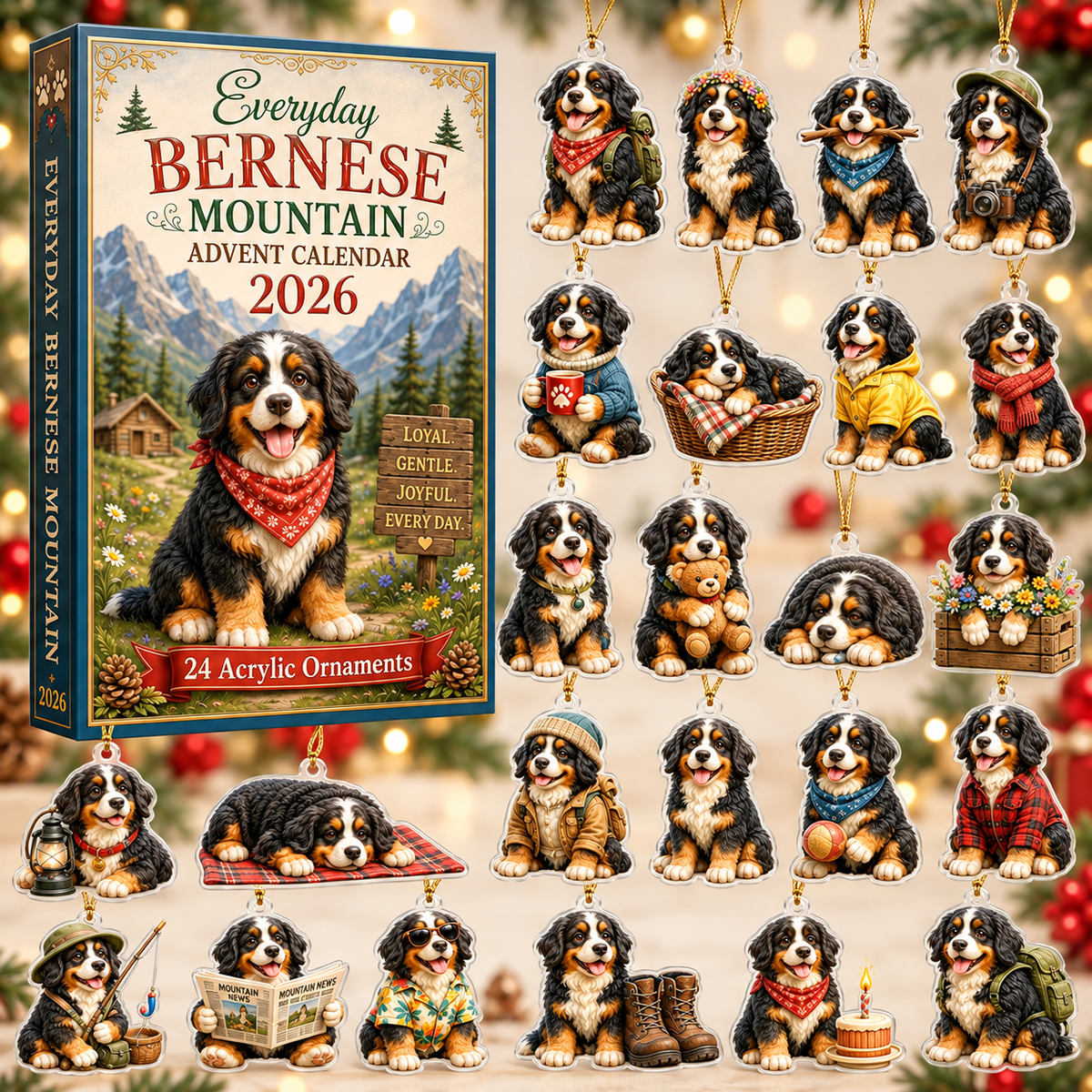 Everyday Bernese Mountain Advent Calendar 2026 - 24-Day Festive Countdown, Acrylic Charms Blind Box - Gift For Bernese Mountain Dog Lovers