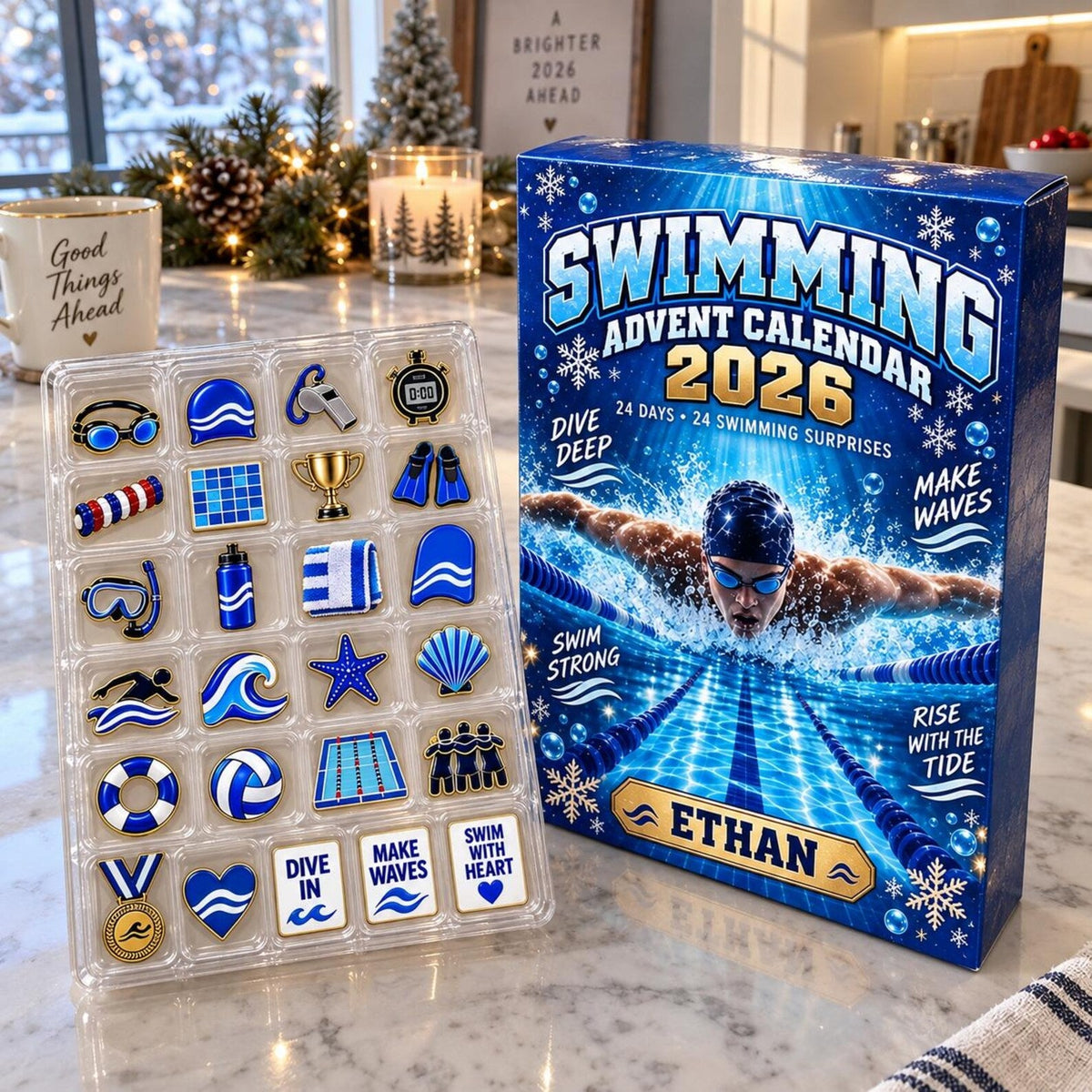 Personalized Swimming Advent Calendar: Custom Name 24 Day Swimmer Blind Box