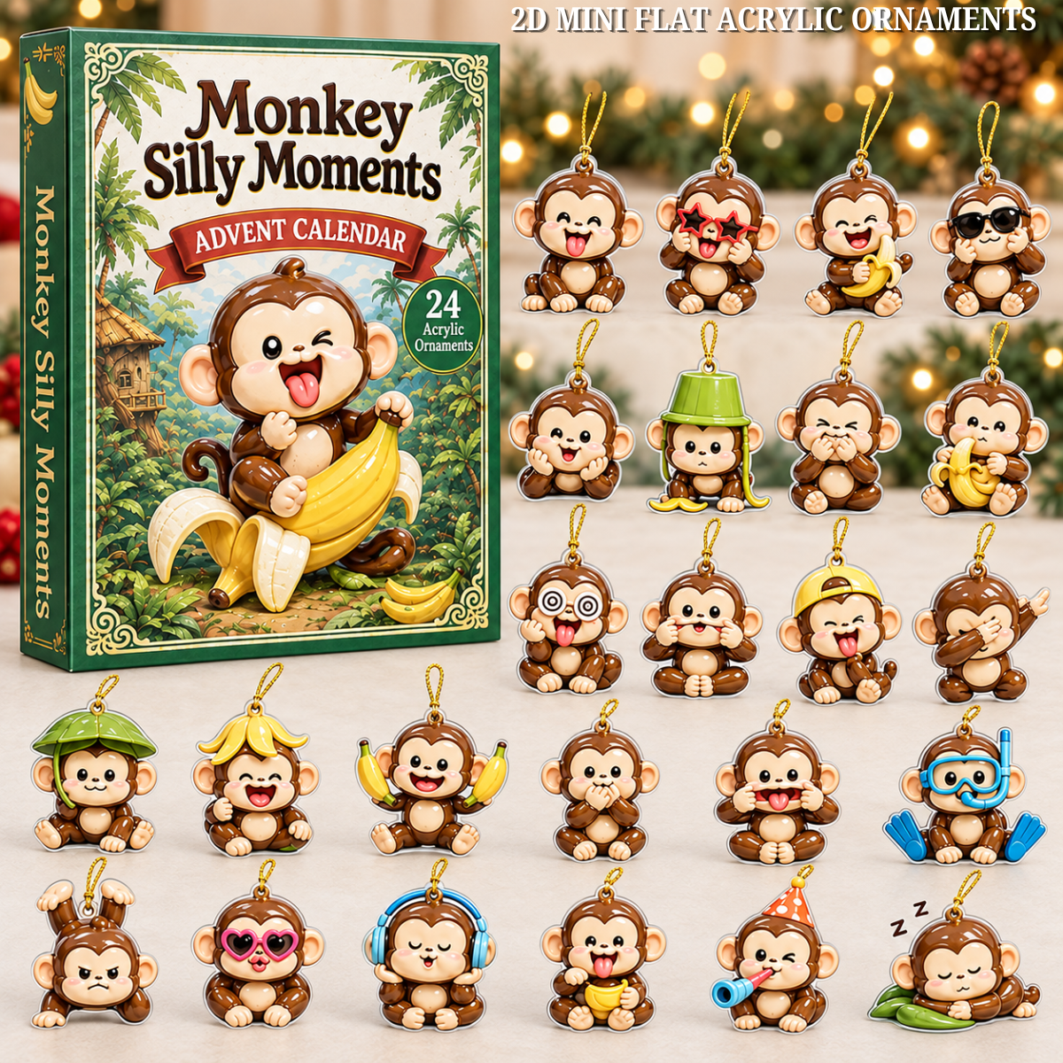 Monkey Silly Moments Advent Calendar 2026 - 24-Day Festive Countdown, Acrylic Charms Blind Box - Gift For Monkey Lovers