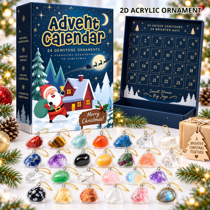 Personalized 2D Gemstone Advent Calendar 2026, 24 Natural Stone Christmas 2D Acrylic Charm with Hanging Loops, Crystal Countdown Gift Box, Holiday Gift for Kids & Adults