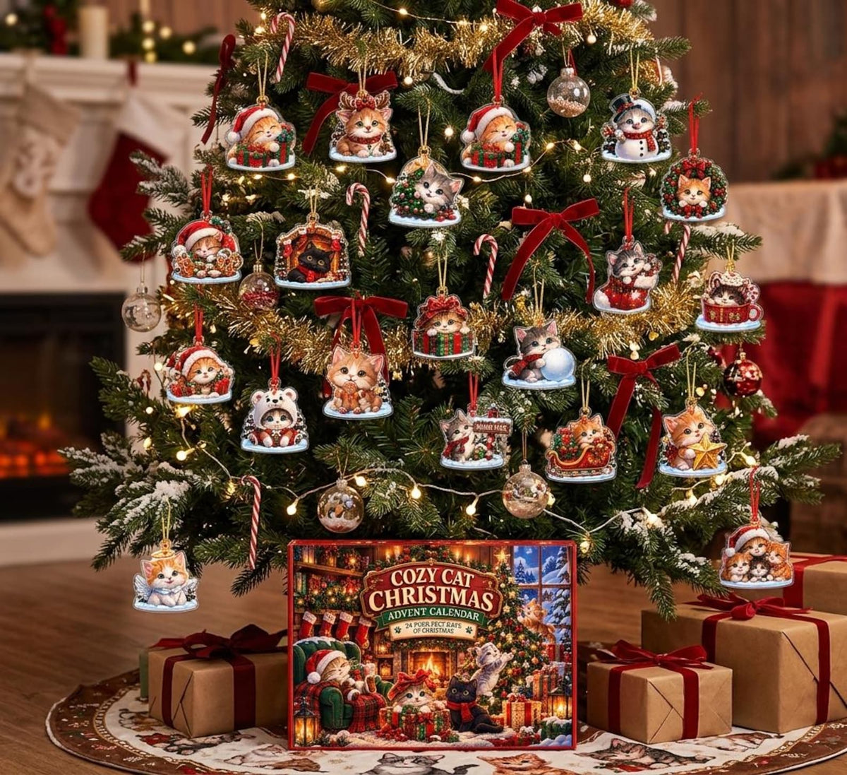 Cat Advent Calendar 2026, 24 Christmas Cat Acrylic Ornaments, Cozy Kitty Christmas Countdown, Cat Lover Gift, Xmas Advent Calendar