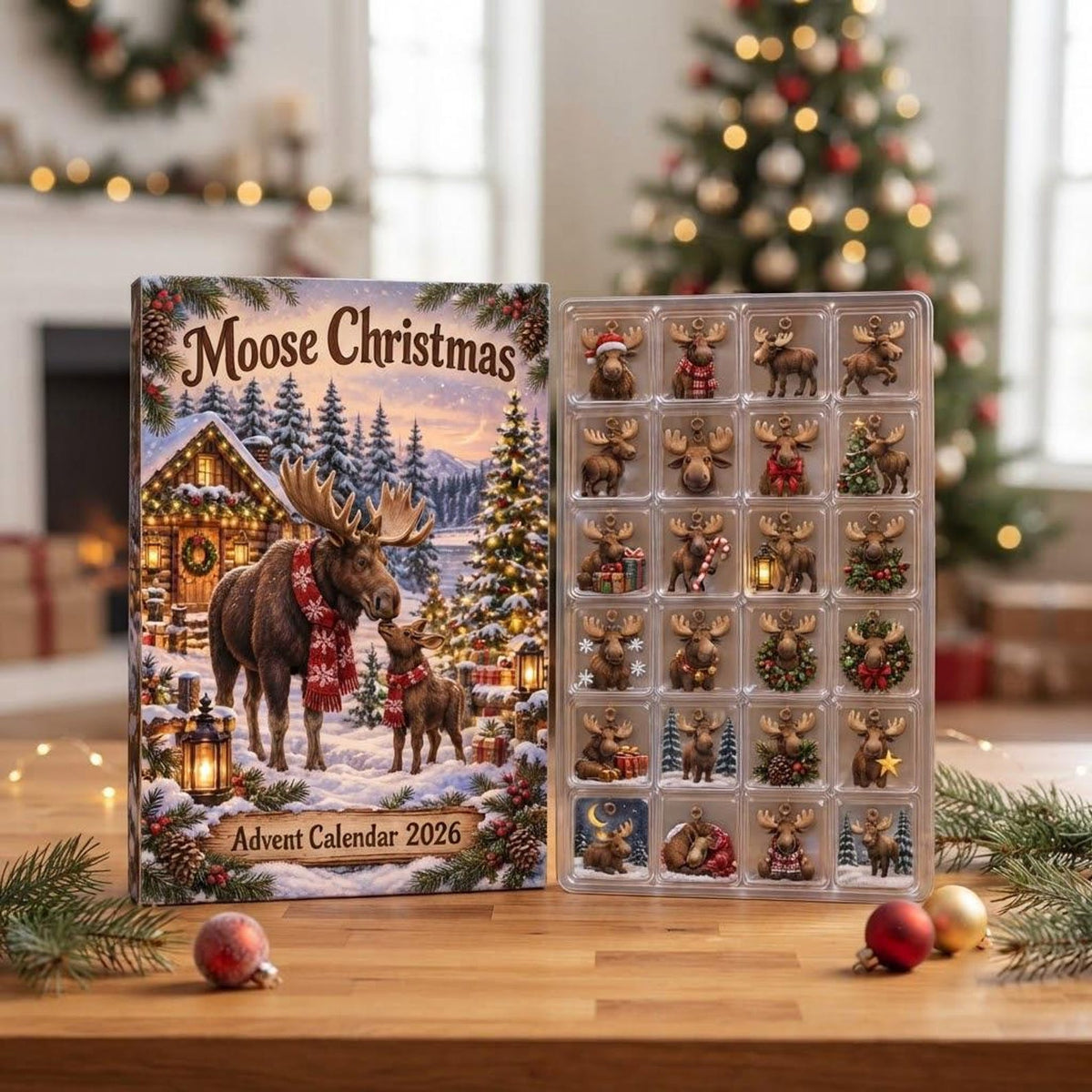 Personalized Moose Advent Calendar 2026, Woodland Christmas Countdown, Custom Name Moose Lover Gift, Rustic Cabin Holiday Decor