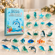 2026 Ocean Animal Advent Calendar – 24 Sea Glass Style Acrylic Christmas Ornaments, Coastal Holiday Countdown Gift for Ocean Lovers