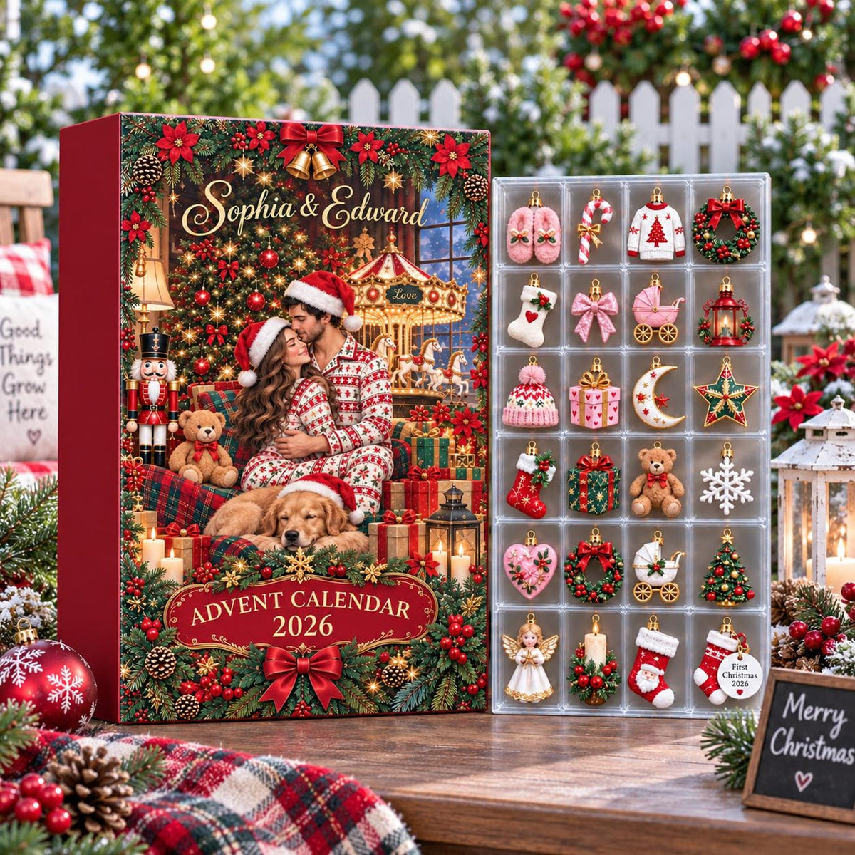 Personalized Couple Advent Calendar 2026, Christmas Countdown Box, Custom Name Ornament Set, Romantic Holiday Gift 2026 for Wife Husband
