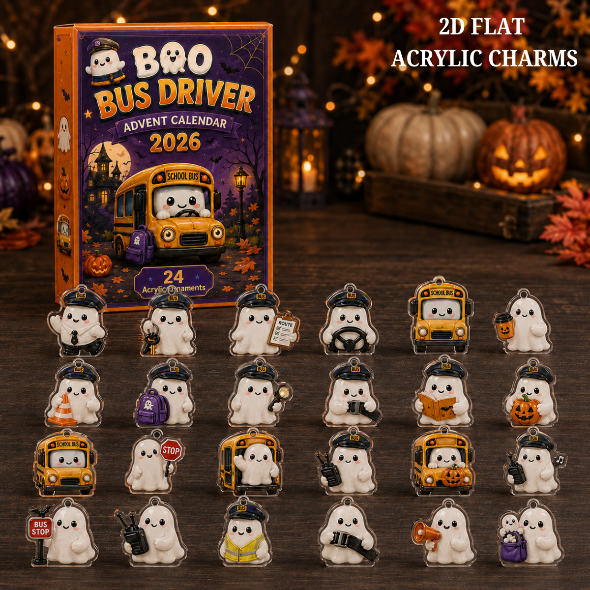 Boo Bus Driver Advent Calendar 2026 - 24-Day Festive Countdown, Acrylic Charms Blind Box - Gift For Family & Friends