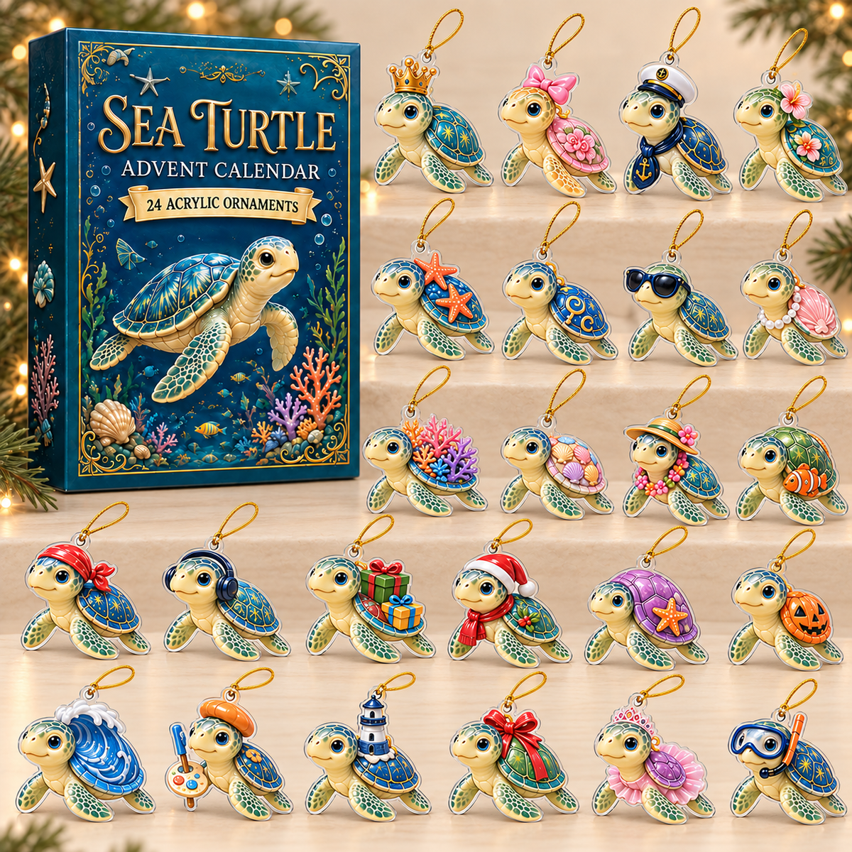 A Year Of Sea Turtle Advent Calendar 2026 - 24-Day Festive Countdown, Acrylic Charms Blind Box - Gift For Sea Turtle Lovers