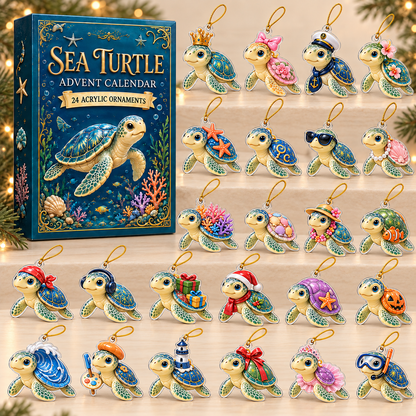 A Year Of Sea Turtle Advent Calendar 2026 - 24-Day Festive Countdown, Acrylic Charms Blind Box - Gift For Sea Turtle Lovers