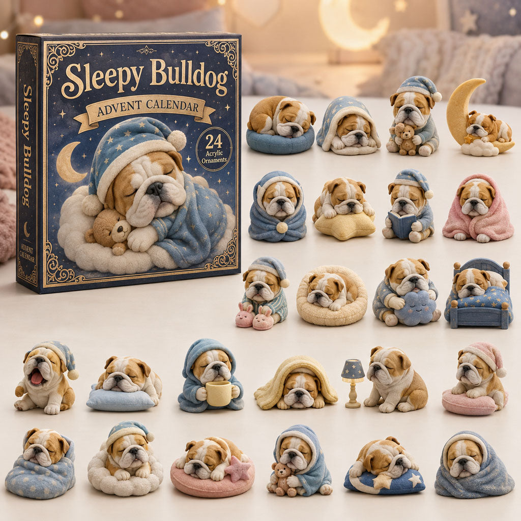 Sleepy Bulldog Advent Calendar 2026 - 24-Day Festive Countdown, Acrylic Charms Blind Box - Gift For Bulldog Lovers