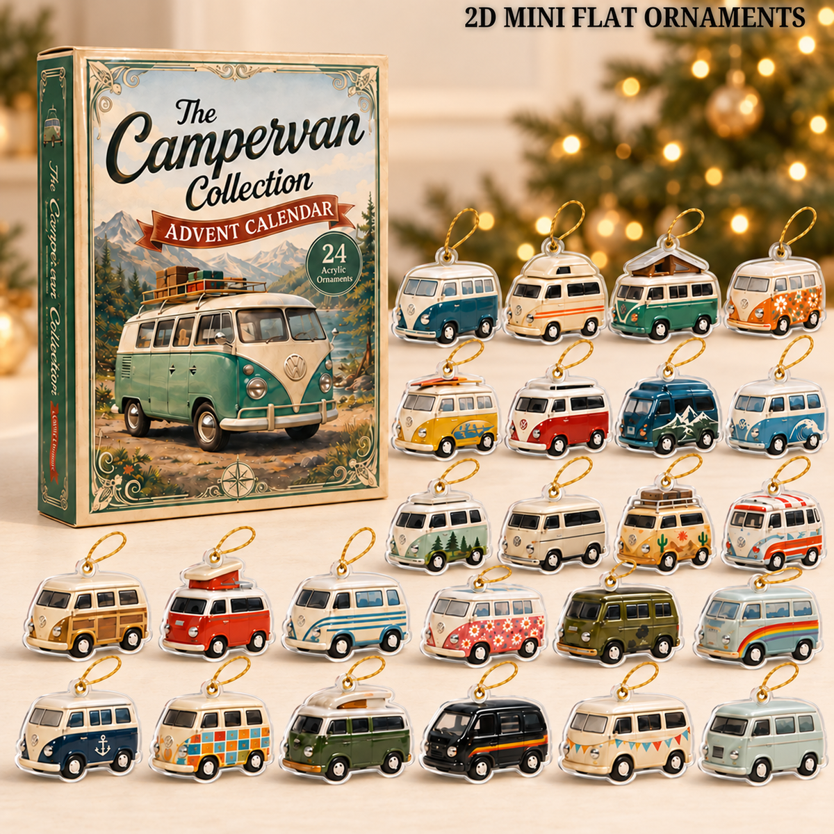 Classic Campervan Life Advent Calendar 2026 - 24-Day Festive Countdown, Acrylic Charms Blind Box - Gift For Campervan Lovers
