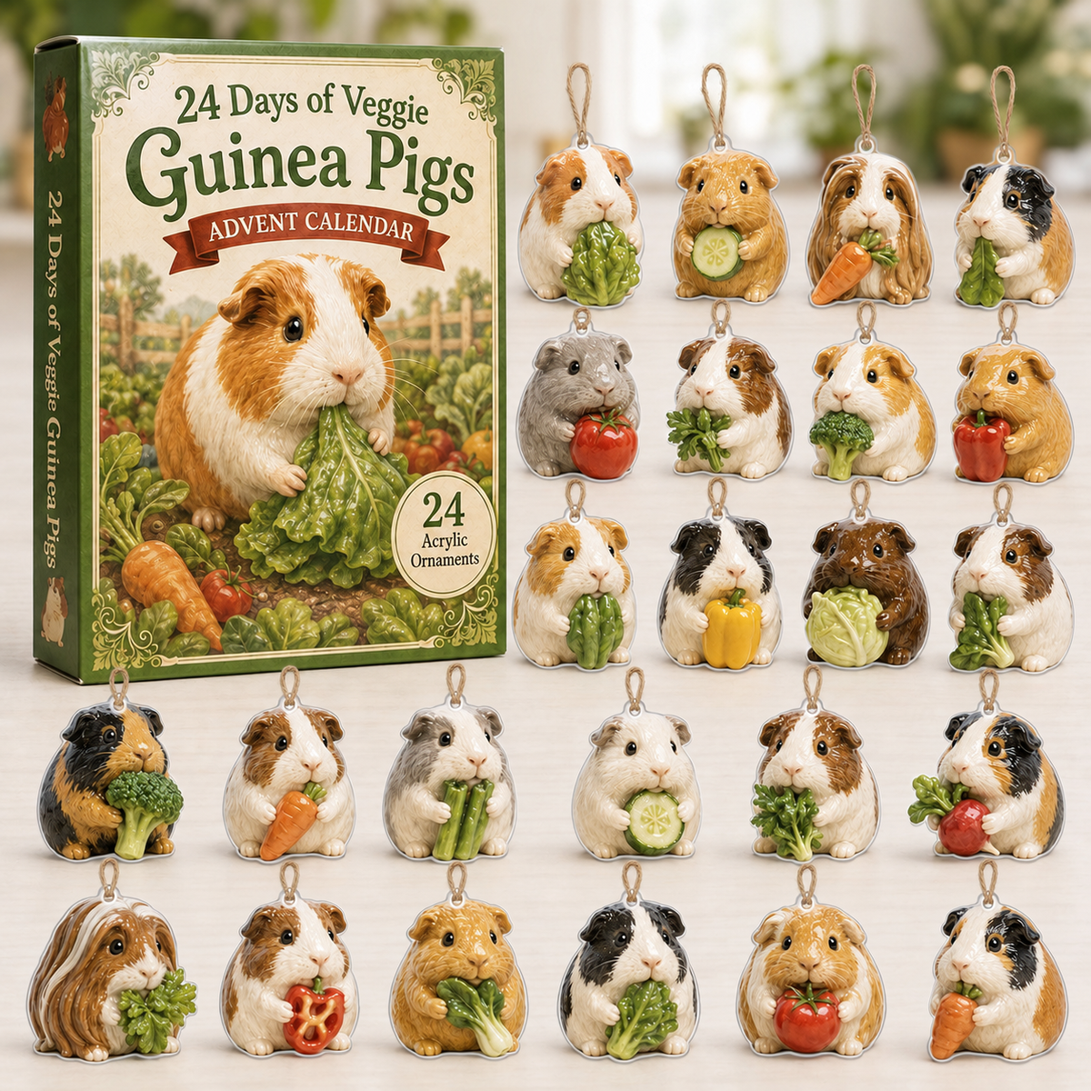 Veggie Guinea Pig Advent Calendar 2026 - 24-Day Festive Countdown, Acrylic Charms Blind Box - Gift For Guinea Pig Lovers