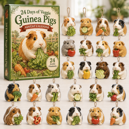 Veggie Guinea Pig Advent Calendar 2026 - 24-Day Festive Countdown, Acrylic Charms Blind Box - Gift For Guinea Pig Lovers