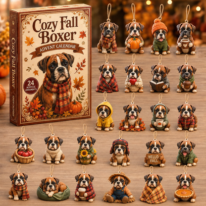 Cozy Fall Boxer Advent Calendar 2026 - 24-Day Festive Countdown, Acrylic Charms Blind Box - Gift For Boxer Lovers