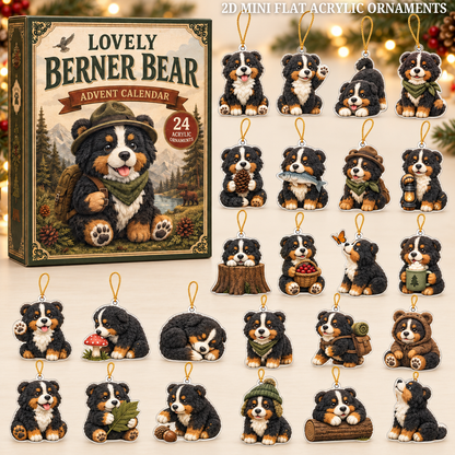 A Lovely Berner Bear Advent Calendar 2026 - 24-Day Festive Countdown, Acrylic Charms Blind Box - Gift For Bernese Lovers