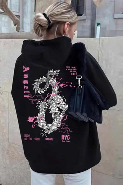 Dragon Print Pullover Hoodie