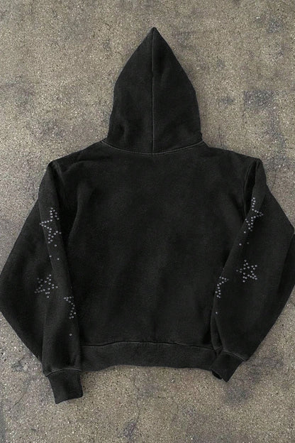 Gothic Rhinestone Letter Zip Hoodie