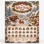 Personalized Moose Advent Calendar, 24 Double-Sided Acrylic Ornaments, Christmas Countdown Box