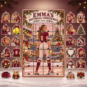 Personalized Softball Advent Calendar with 24 Custom Photo Acrylic Ornaments, Player Number Christmas Gift for Softball Family and Coach