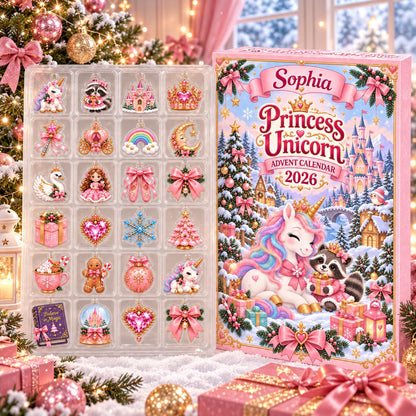 Personalized Unicorn Princess Blind Box Advent Calendar, 2026 Christmas Countdown, 24 Day Advent Gift, Unicorn Lover Gift