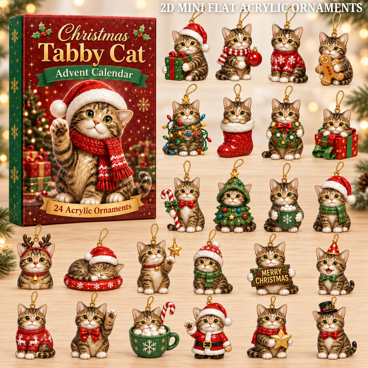 Christmas Tabby Cat Advent Calendar 2026 - 24-Day Festive Countdown, Acrylic Charms Blind Box - Gift For Cat Lovers