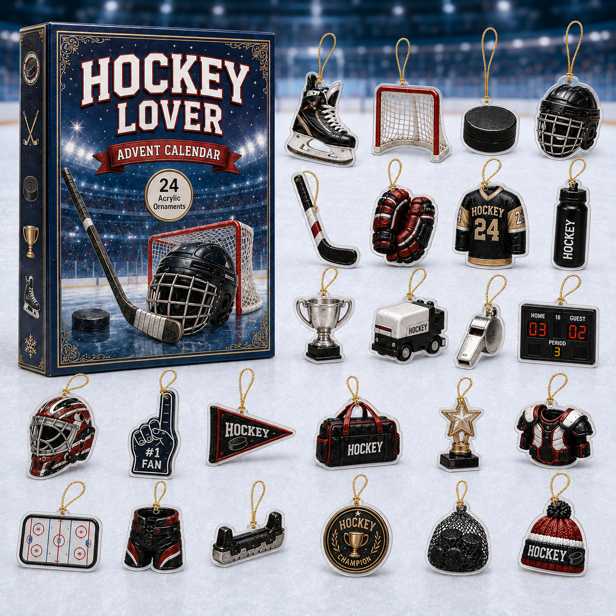 Hockey Lover Advent Calendar 2026 - 24-Day Festive Countdown, Acrylic Charms Blind Box - Gift For Sports Lovers