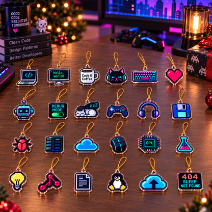 Programmer Advent Calendar – 24 Mini Acrylic Coding Ornaments, Geek Christmas Countdown Gift for Programmers, Developers & Tech Lovers