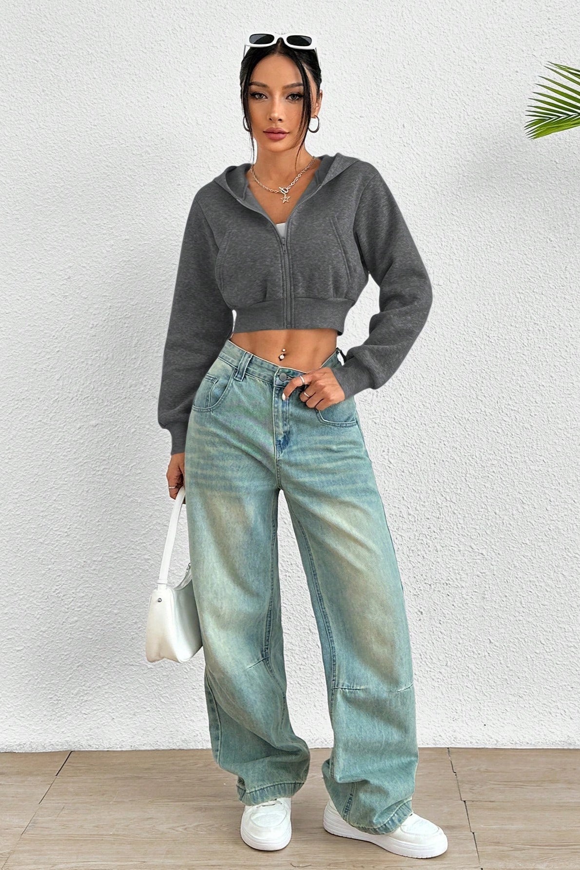 Sexy Cropped Zip Hooded Long Sleeve Hoodie