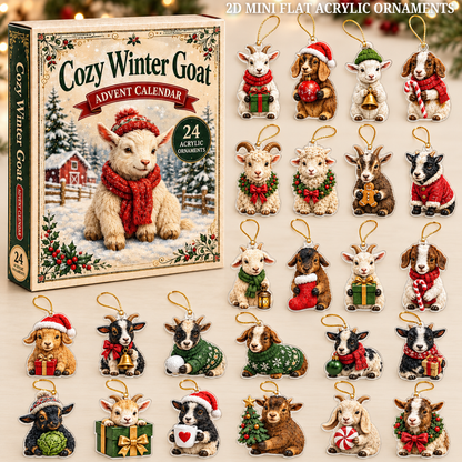 Cozy Winter Goat Advent Calendar 2026 - 24-Day Festive Countdown, Acrylic Charms Blind Box - Gift For Goat Lovers