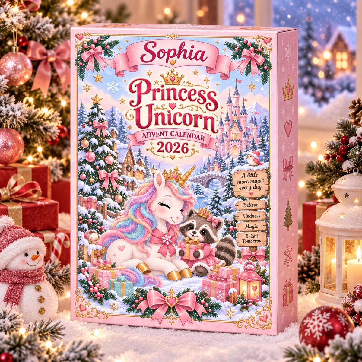 Personalized Unicorn Princess Blind Box Advent Calendar, 2026 Christmas Countdown, 24 Day Advent Gift, Unicorn Lover Gift