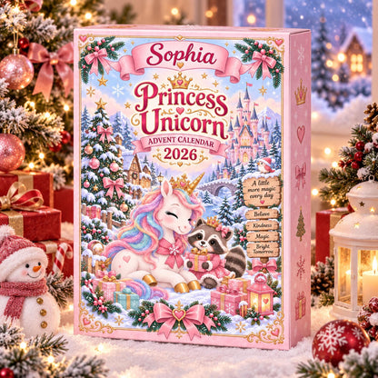 Personalized Unicorn Princess Blind Box Advent Calendar, 2026 Christmas Countdown, 24 Day Advent Gift, Unicorn Lover Gift