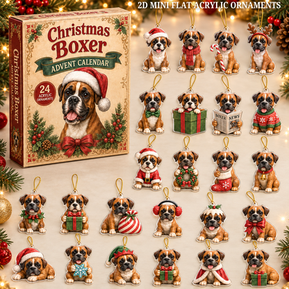 Christmas Boxer Advent Calendar 2026 - 24-Day Festive Countdown, Acrylic Charms Blind Box - Gift For Boxer Lovers