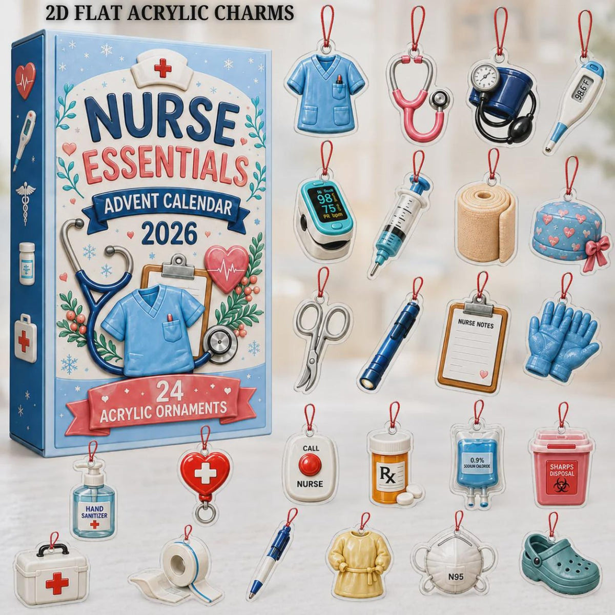 Nurse Essentials Advent Calendar 2026 - 24-Day Festive Countdown, Acrylic Charms Blind Box - Gift For Nurses