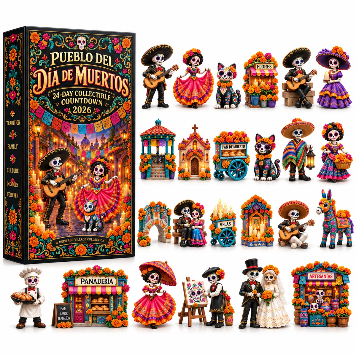 Pueblo del Día de Muertos 2026 – 24-Day Day of the Dead Collectible Countdown Calendar with 24 Unique Miniatures