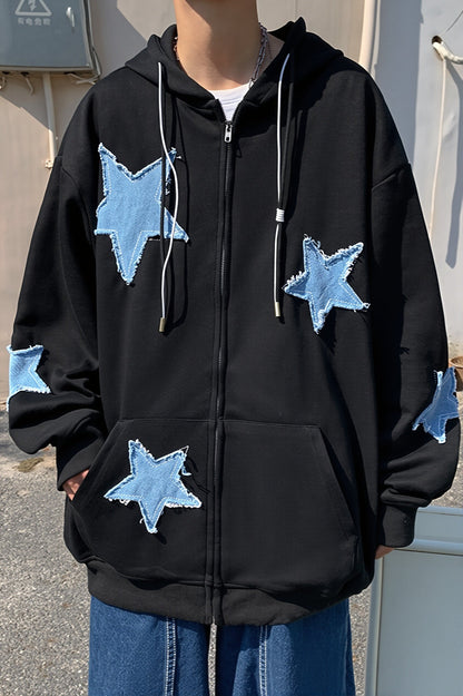 Star Applique Oversized Zip Hoodie