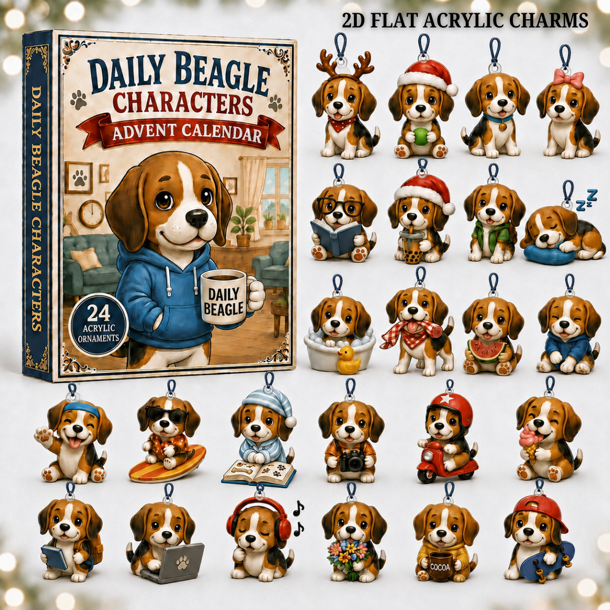 Daily Beagle Advent Calendar 2026 - 24-Day Festive Countdown, Acrylic Charms Blind Box - Gift For Dogs Lovers