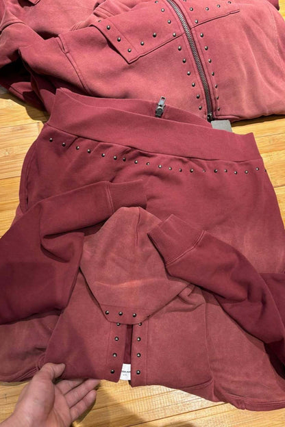 Rhinestone Distressed Zip-Up Hoodie