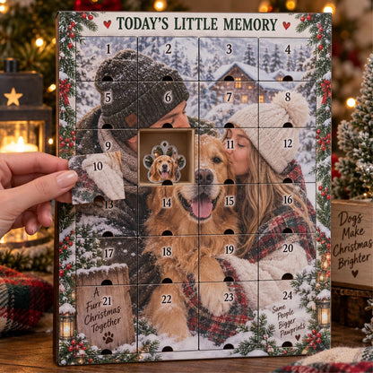 Personalized Fur Family Advent Calendar with 24 Custom Photo Acrylic Ornaments, Couple and Dog Christmas Gift, Pet Parent Keepsake for Two