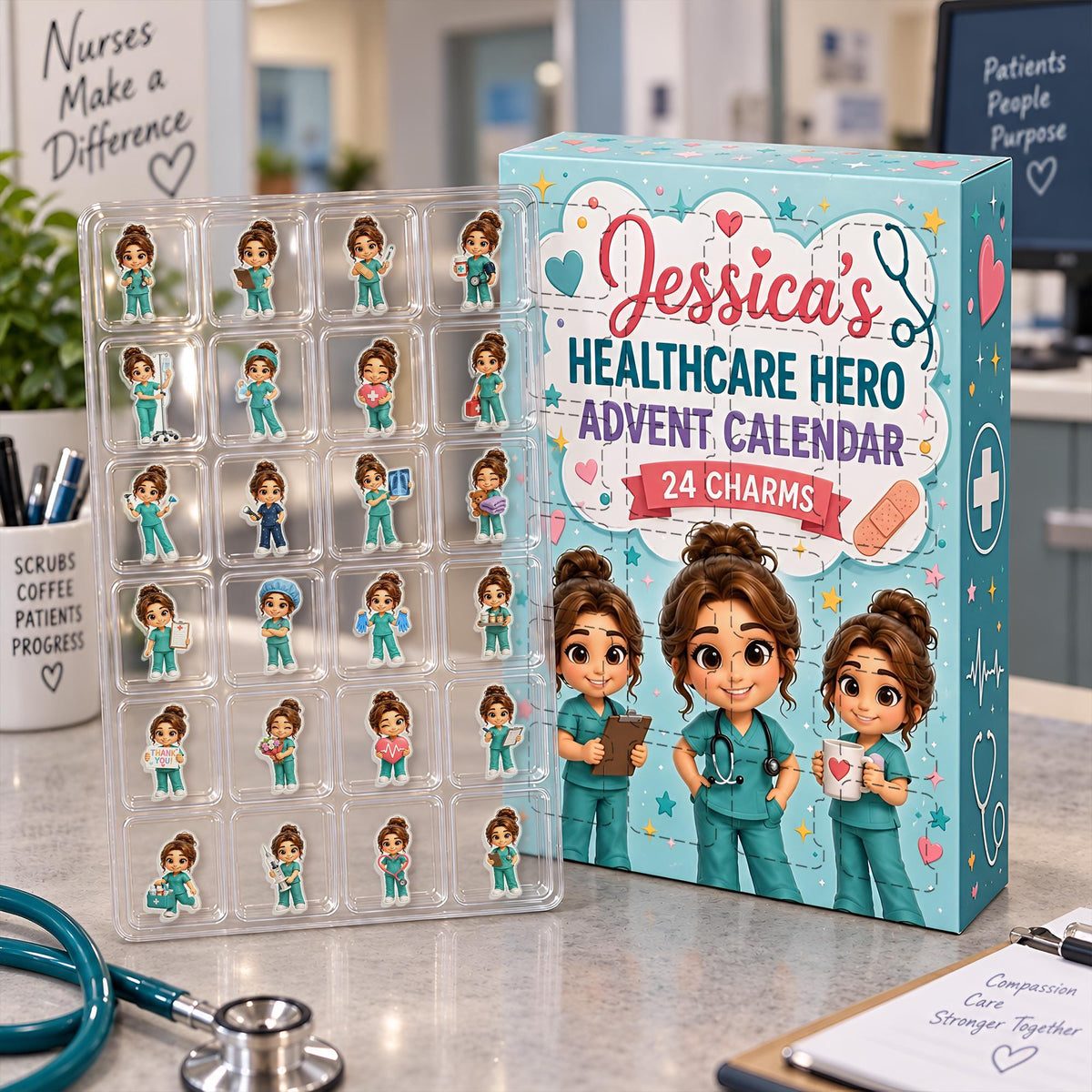 Personalized Healthcare Hero Advent Calendar: Custom Photo Nurse Blind Box 24 Charms